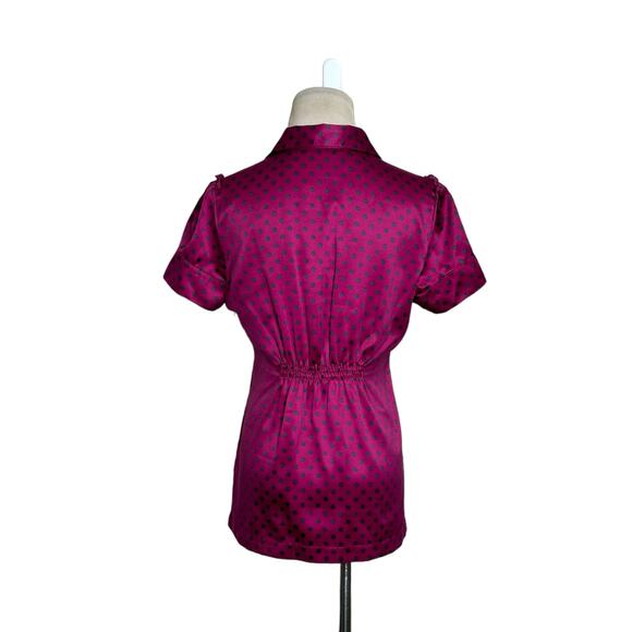 Banana Republic fuchsia gray polka dots short sleeves blouse size 4 - Picture 11 of 12